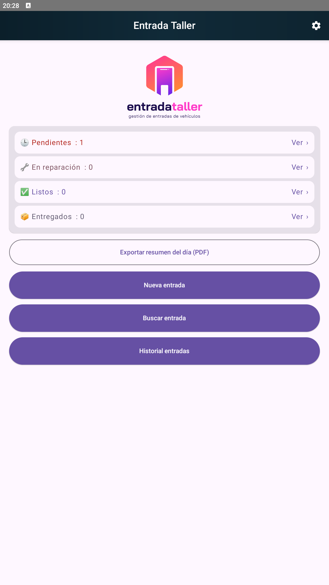 Main Entrada Taller – App de gestión de entradas y partes de taller