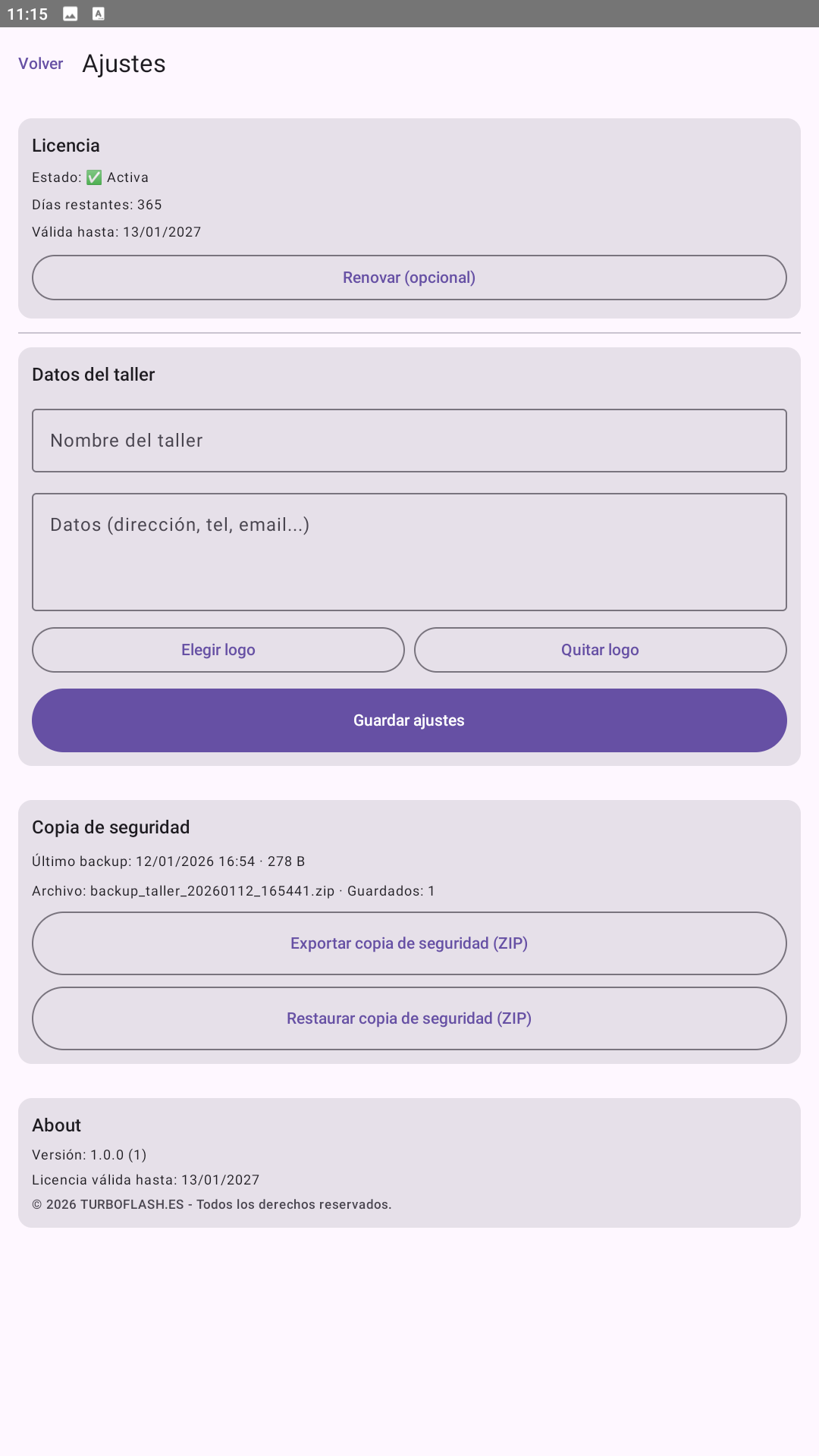 Screen3 Entrada Taller – App de gestión de entradas y partes de taller